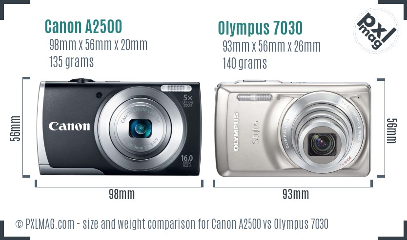 Canon A2500 vs Olympus 7030 size comparison