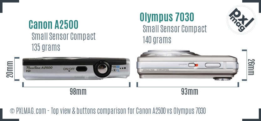 Canon A2500 vs Olympus 7030 top view buttons comparison