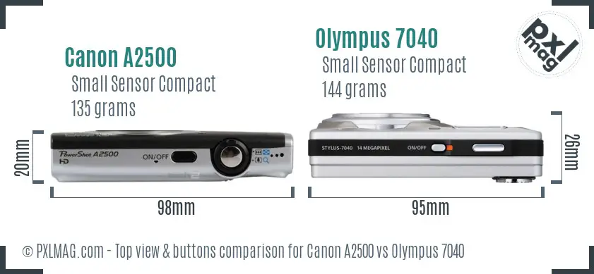 Canon A2500 vs Olympus 7040 top view buttons comparison