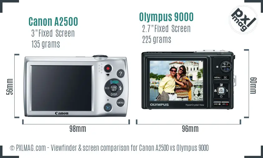 Canon A2500 vs Olympus 9000 Screen and Viewfinder comparison Canon A2500 vs Olympus 9000 Screen and Viewfinder comparison