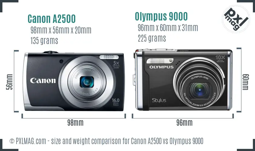 Canon A2500 vs Olympus 9000 size comparison Canon A2500 vs Olympus 9000 size comparison