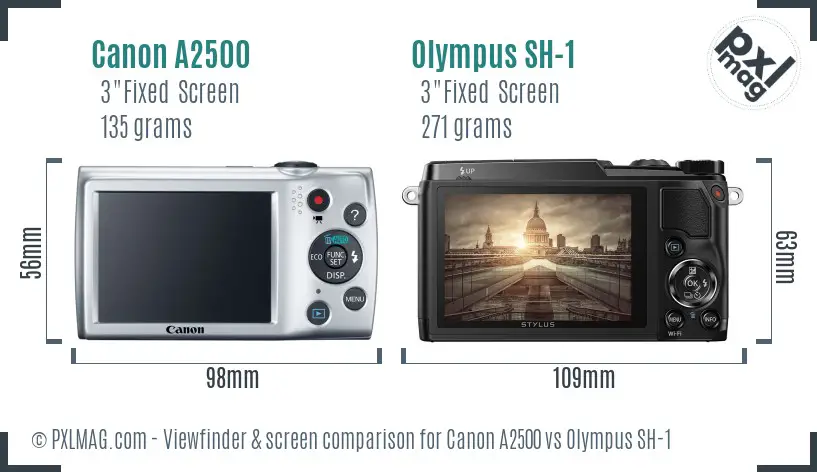 Canon A2500 vs Olympus SH-1 Screen and Viewfinder comparison
