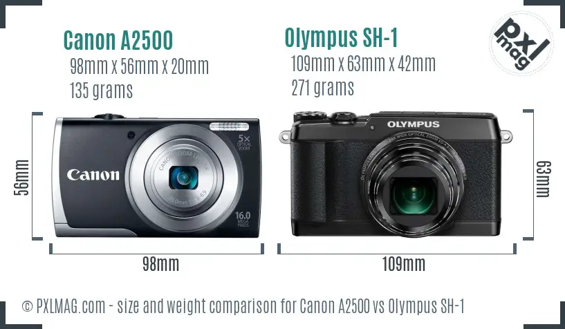 Canon A2500 vs Olympus SH-1 size comparison