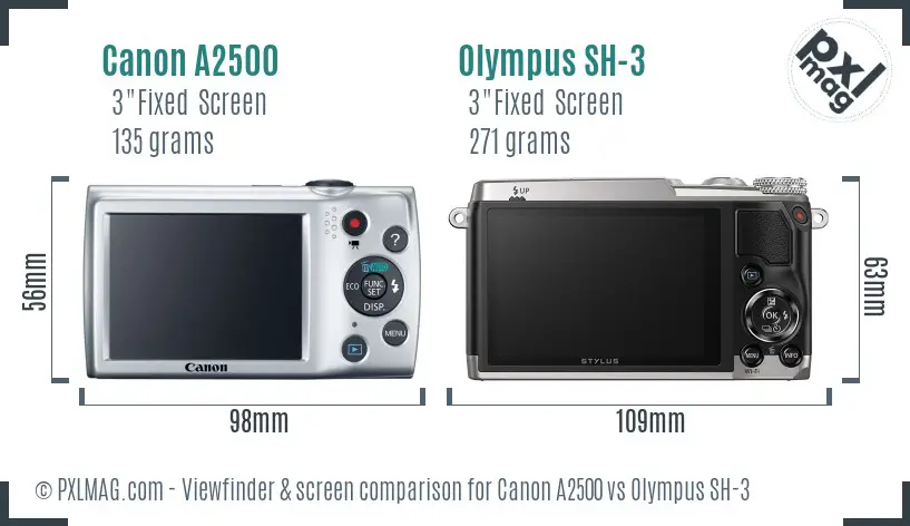 Canon A2500 vs Olympus SH-3 Screen and Viewfinder comparison