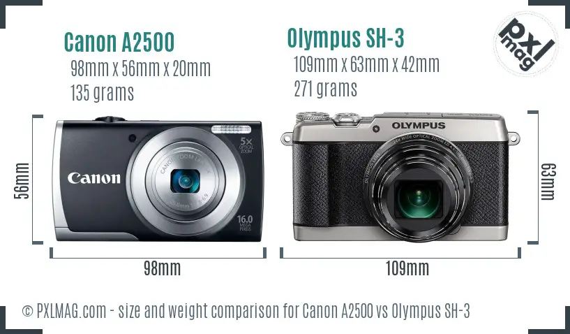 Canon A2500 vs Olympus SH-3 size comparison