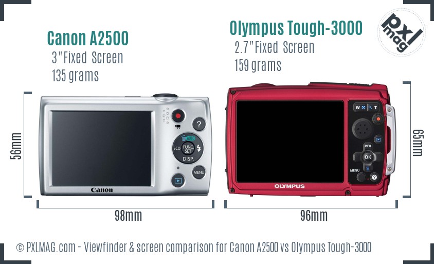 Canon A2500 vs Olympus Tough-3000 Screen and Viewfinder comparison