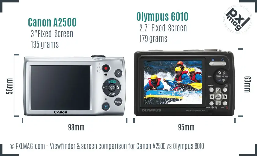 Canon A2500 vs Olympus 6010 Screen and Viewfinder comparison