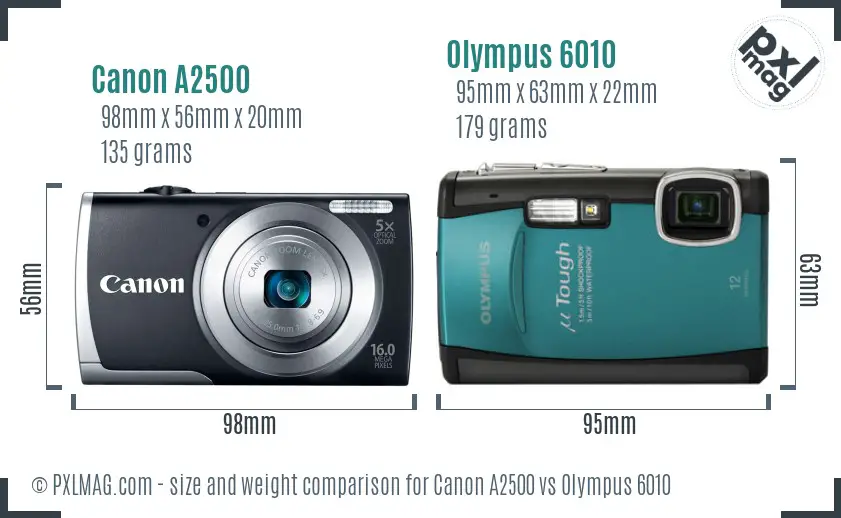 Canon A2500 vs Olympus 6010 size comparison