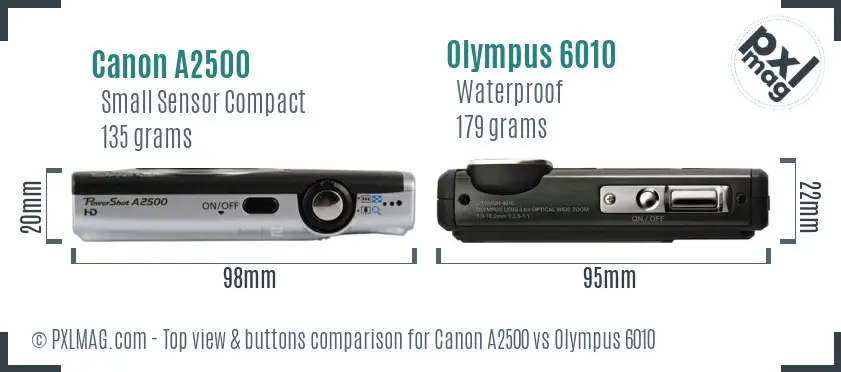 Canon A2500 vs Olympus 6010 top view buttons comparison