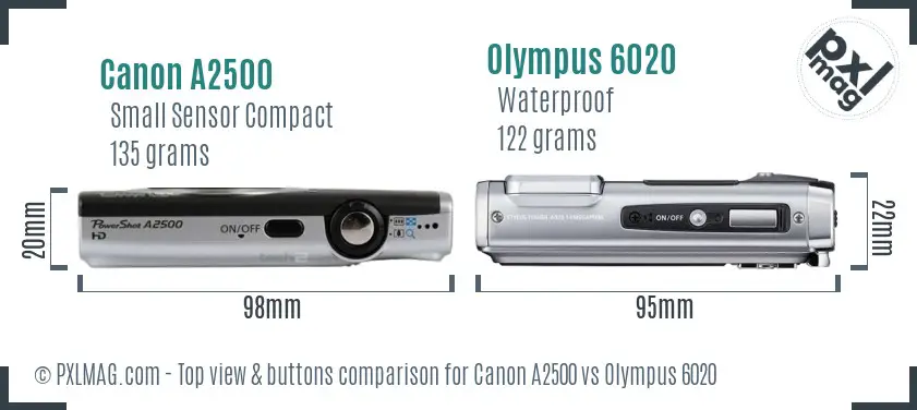 Canon A2500 vs Olympus 6020 top view buttons comparison