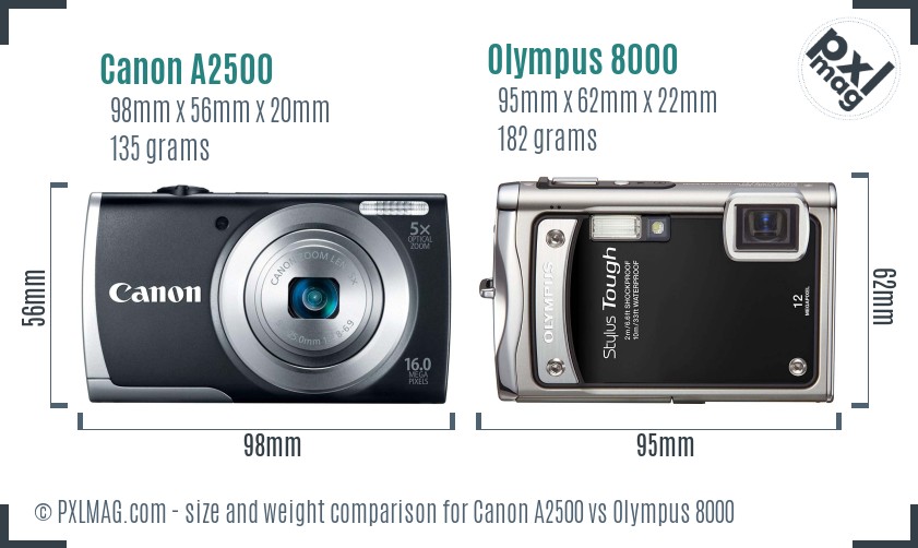 Canon A2500 vs Olympus 8000 size comparison