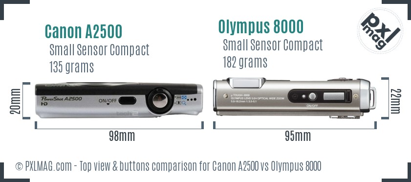 Canon A2500 vs Olympus 8000 top view buttons comparison