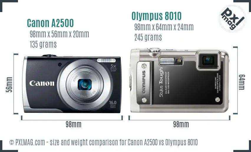 Canon A2500 vs Olympus 8010 size comparison