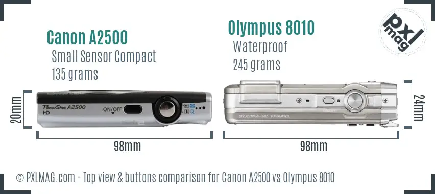 Canon A2500 vs Olympus 8010 top view buttons comparison