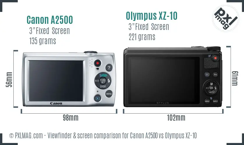 Canon A2500 vs Olympus XZ-10 Screen and Viewfinder comparison