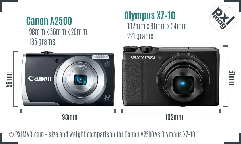 Canon A2500 vs Olympus XZ-10 size comparison