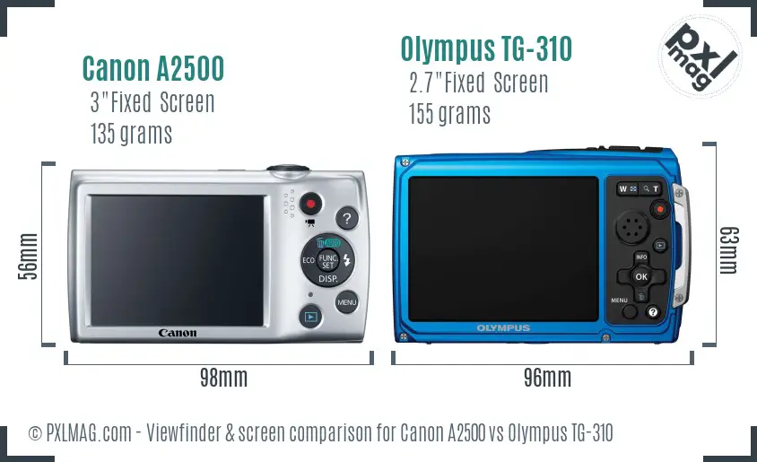 Canon A2500 vs Olympus TG-310 Screen and Viewfinder comparison