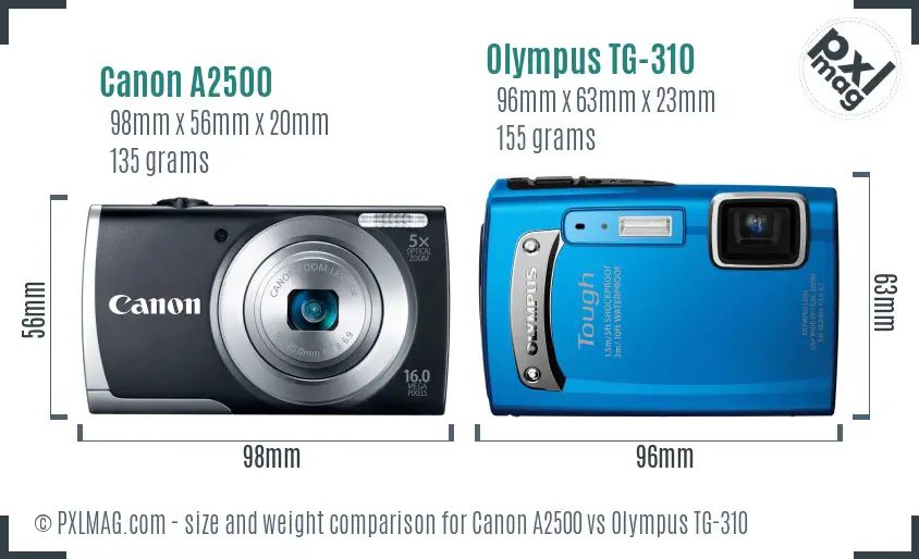 Canon A2500 vs Olympus TG-310 size comparison