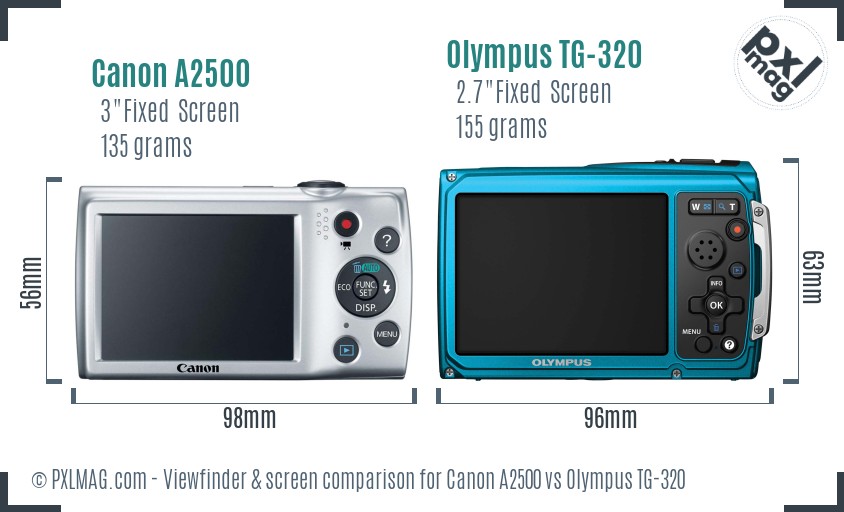 Canon A2500 vs Olympus TG-320 Screen and Viewfinder comparison