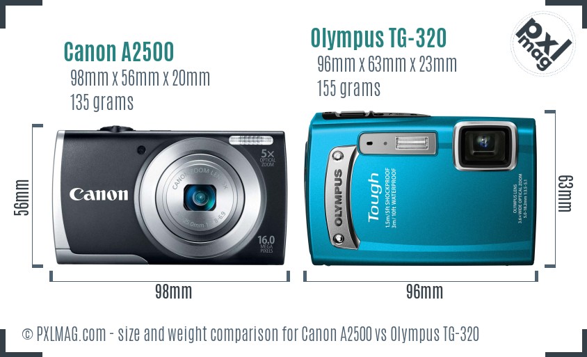 Canon A2500 vs Olympus TG-320 size comparison