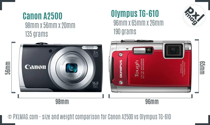 Canon A2500 vs Olympus TG-610 size comparison Canon A2500 vs Olympus TG-610 size comparison