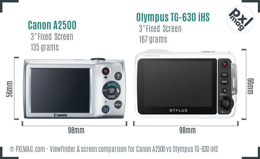 Canon A2500 vs Olympus TG-630 iHS Screen and Viewfinder comparison