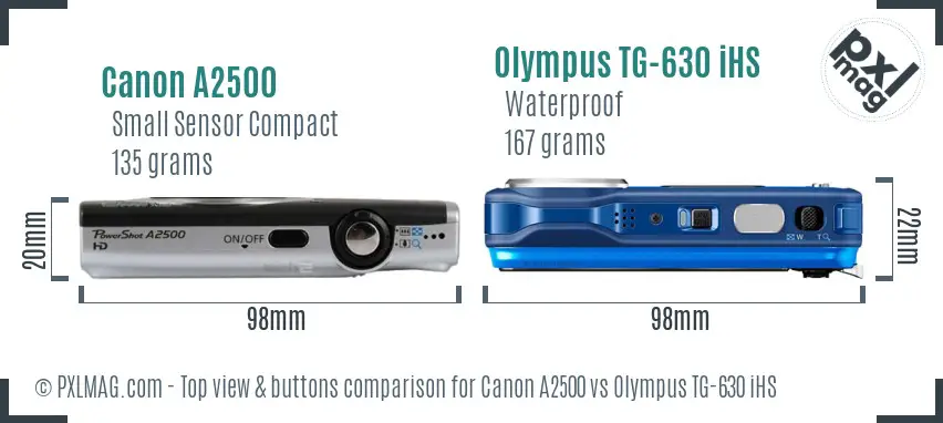 Canon A2500 vs Olympus TG-630 iHS top view buttons comparison