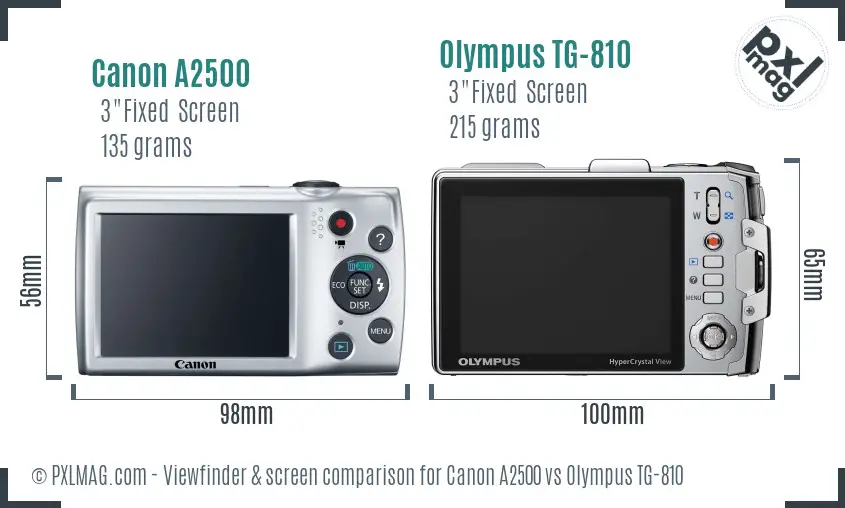 Canon A2500 vs Olympus TG-810 Screen and Viewfinder comparison