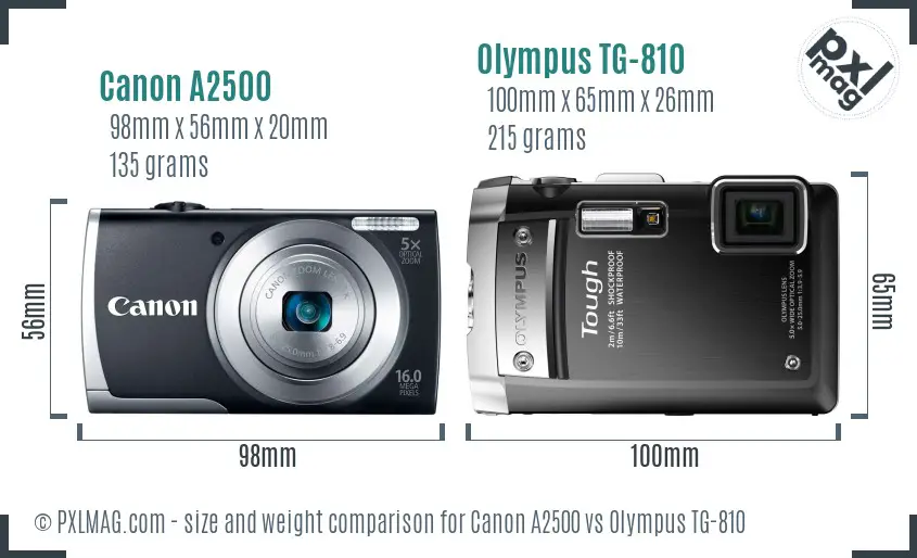 Canon A2500 vs Olympus TG-810 size comparison