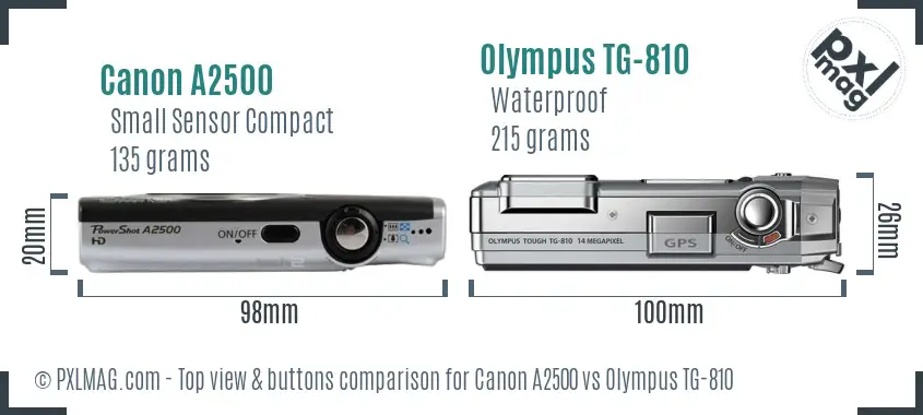 Canon A2500 vs Olympus TG-810 top view buttons comparison