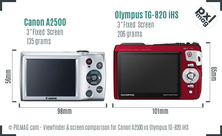 Canon A2500 vs Olympus TG-820 iHS Screen and Viewfinder comparison