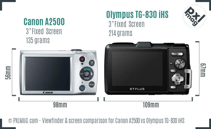 Canon A2500 vs Olympus TG-830 iHS Screen and Viewfinder comparison