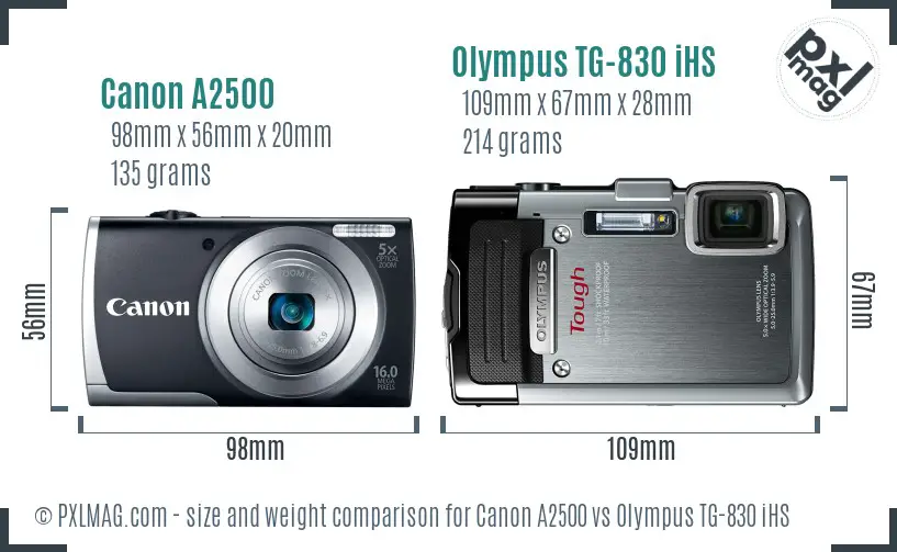 Canon A2500 vs Olympus TG-830 iHS size comparison