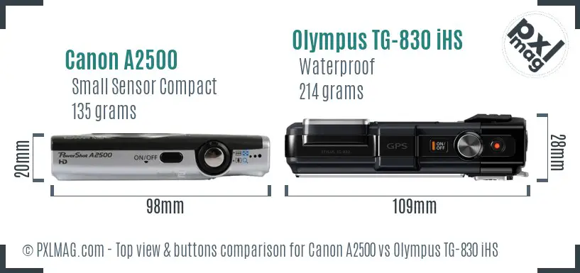 Canon A2500 vs Olympus TG-830 iHS top view buttons comparison