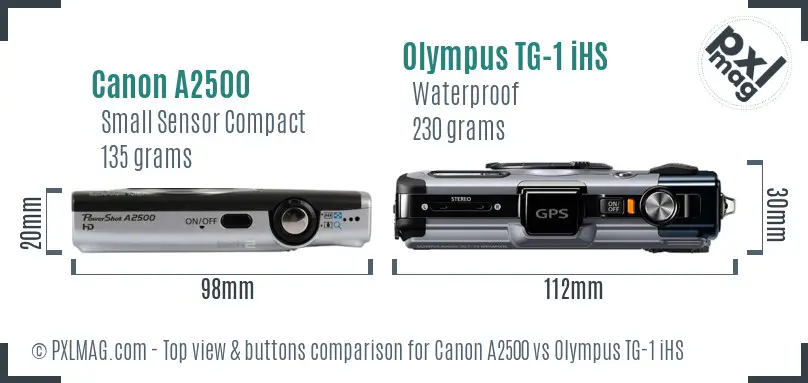 Canon A2500 vs Olympus TG-1 iHS top view buttons comparison