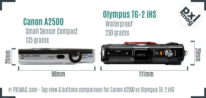 Canon A2500 vs Olympus TG-2 iHS top view buttons comparison