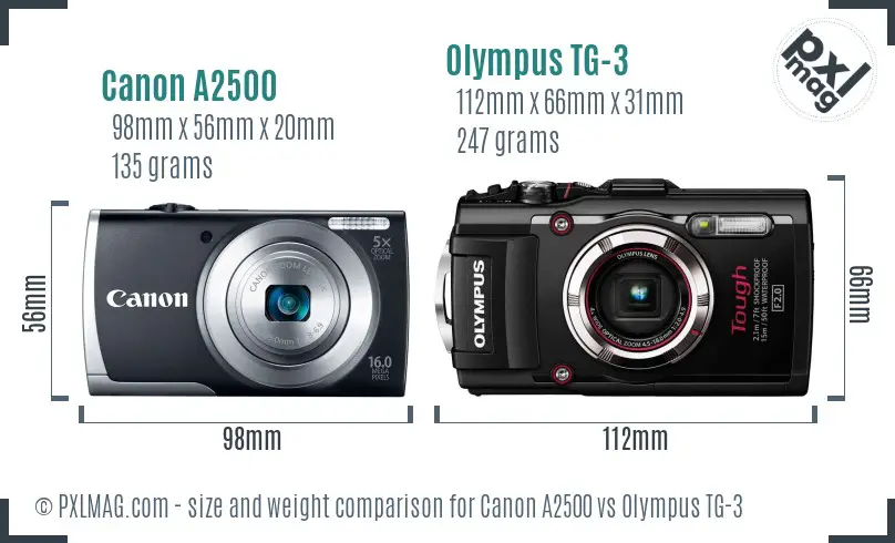 Canon A2500 vs Olympus TG-3 size comparison Canon A2500 vs Olympus TG-3 size comparison