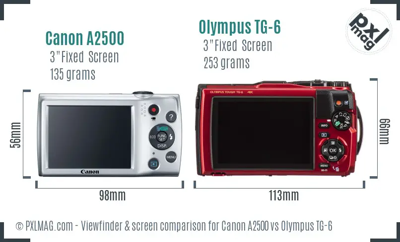Canon A2500 vs Olympus TG-6 Screen and Viewfinder comparison