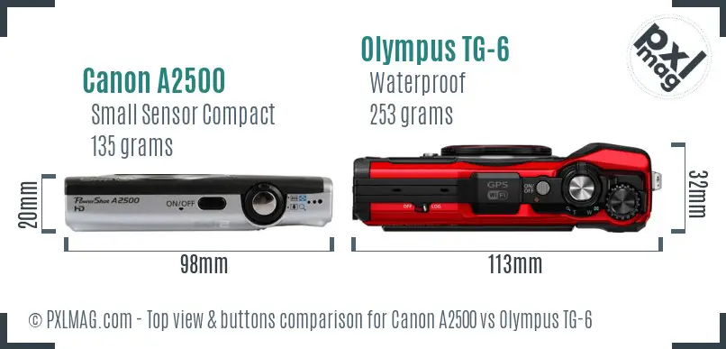 Canon A2500 vs Olympus TG-6 top view buttons comparison