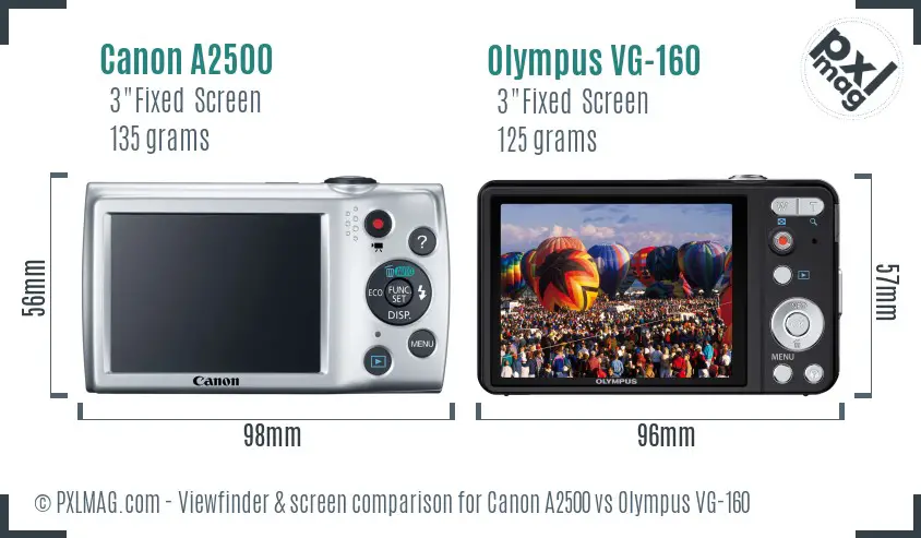 Canon A2500 vs Olympus VG-160 Screen and Viewfinder comparison