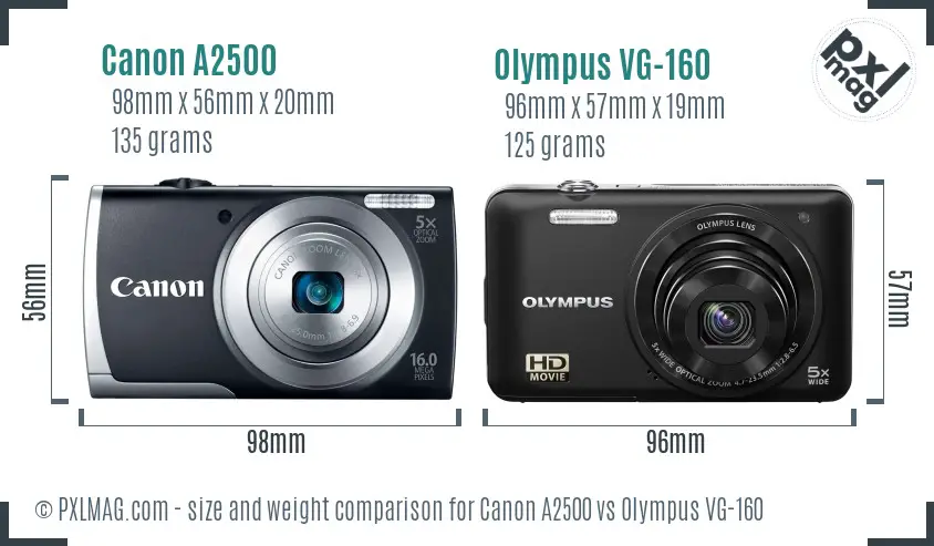 Canon A2500 vs Olympus VG-160 size comparison