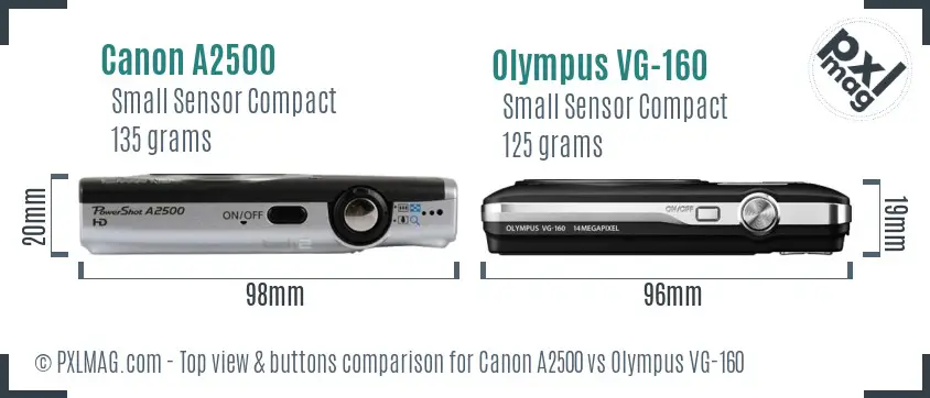 Canon A2500 vs Olympus VG-160 top view buttons comparison