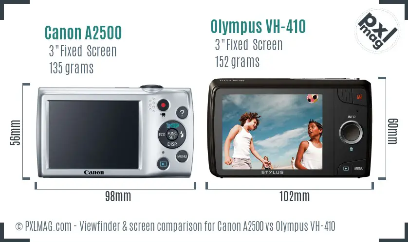 Canon A2500 vs Olympus VH-410 Screen and Viewfinder comparison