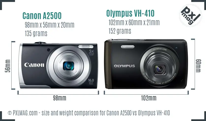 Canon A2500 vs Olympus VH-410 size comparison