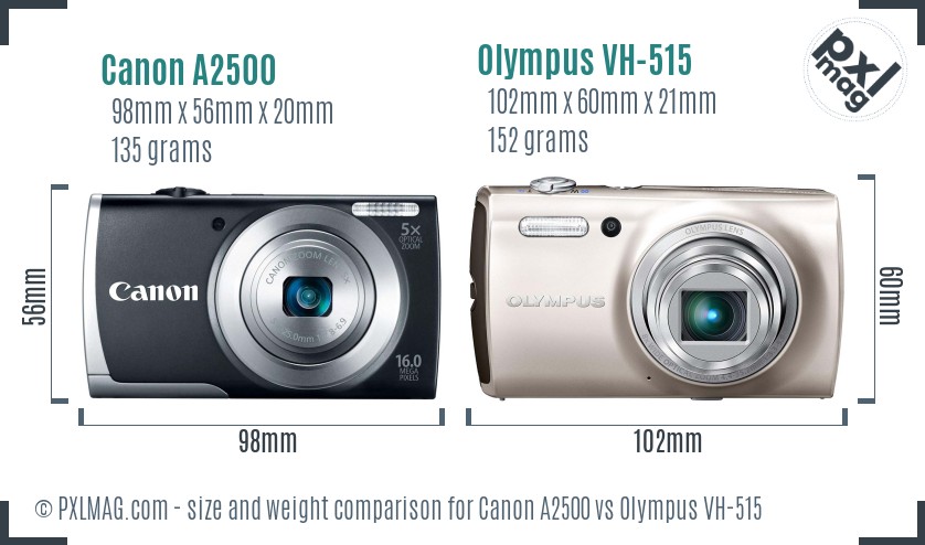 Canon A2500 vs Olympus VH-515 size comparison