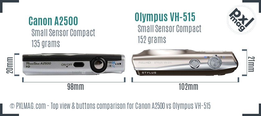 Canon A2500 vs Olympus VH-515 top view buttons comparison
