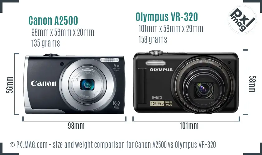 Canon A2500 vs Olympus VR-320 size comparison Canon A2500 vs Olympus VR-320 size comparison