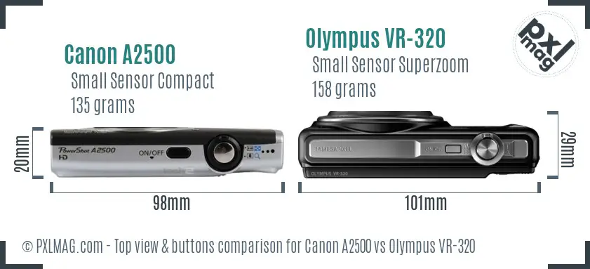 Canon A2500 vs Olympus VR-320 top view buttons comparison Canon A2500 vs Olympus VR-320 top view buttons comparison