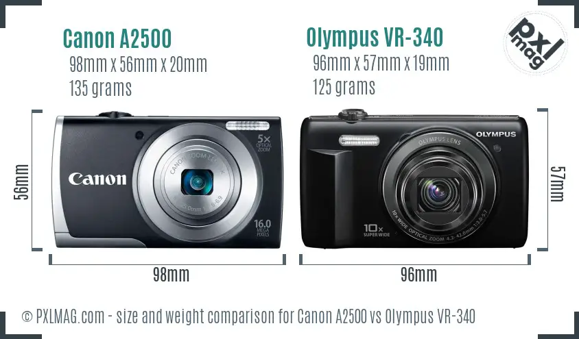 Canon A2500 vs Olympus VR-340 size comparison