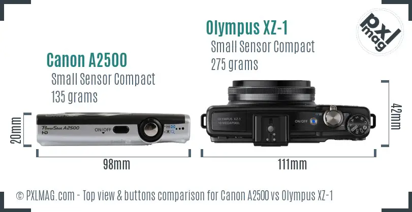 Canon A2500 vs Olympus XZ-1 top view buttons comparison